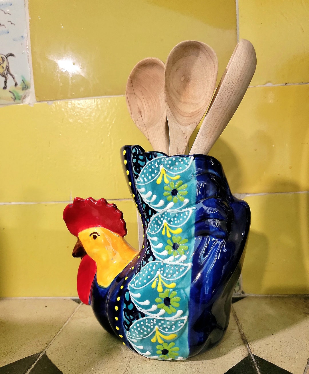 Ceramic Rooster Utensil Holder Etsy
