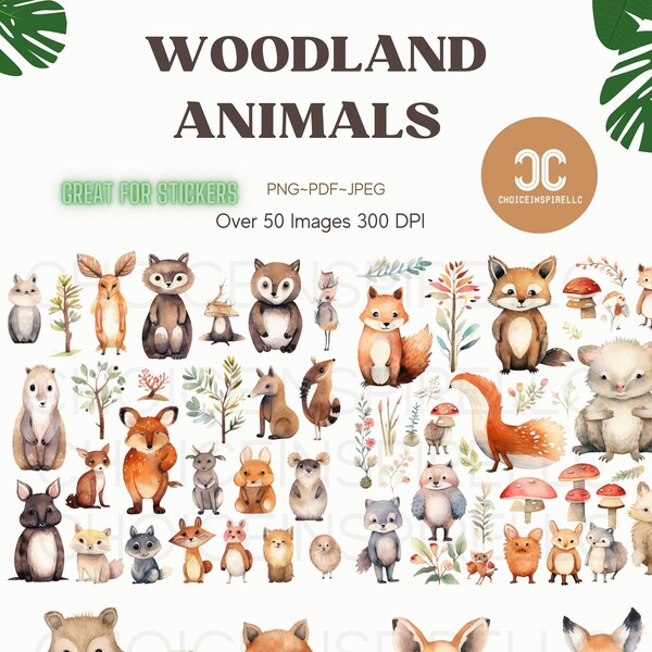 Woodland Watercolor Png- Storybook Png-Birthday Party Png- Craft Png- Animals Watercolor Png- Watercolor Png-Clip Art Instant download