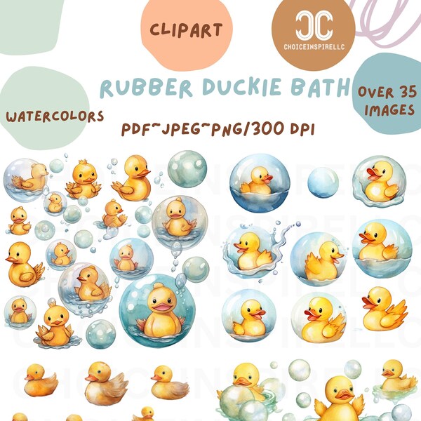 Watercolor Rubber Duckie Bubbles Clipart Png-Bathtub Images Png- Kids Cute Png- Craft Png- Watercolor Png-Clip Art Instant download