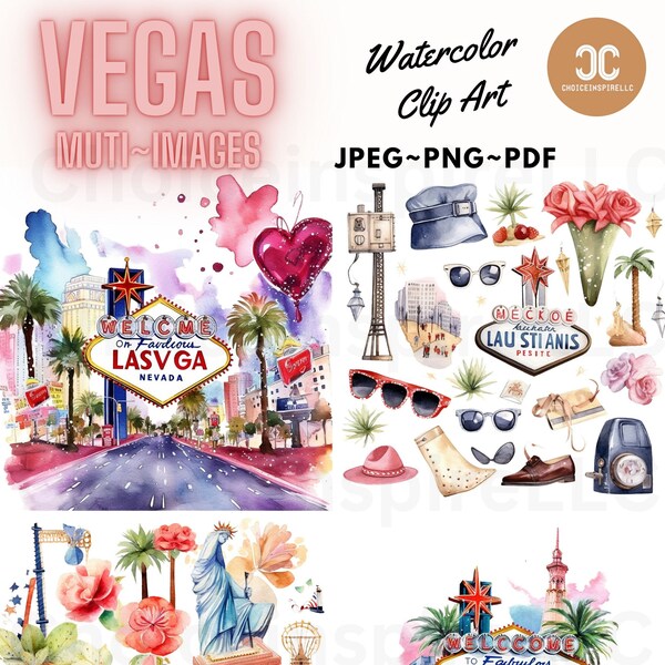Vegas Watercolor Png- Poster Png-Birthday Party Png- Craft Png- Night life Png- Watercolor Png-Clip Art Instant download