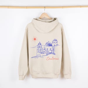 Santorini Greece Graphic Hoodie Summer Vacation Travel Sweater Trendy Aesthetic Sweatshirt Greece Gift