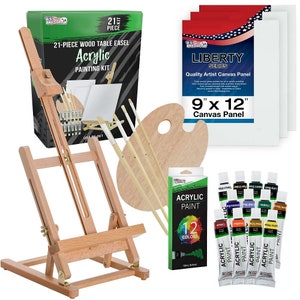 21 Piece Acrylic Painting Set with Table Easel Canvas, 12 colors