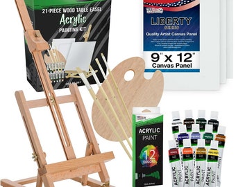 21 Piece Acrylic Painting Set with Table Easel Canvas, 12 colors