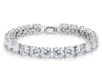 Cubic Zirconia Tennis Bracelet Eternity Round Cut 7mm White CZ 7 inch
