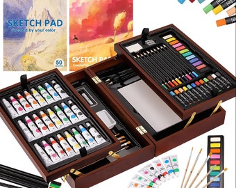 Art Set in Wooden Case with 2 Sketch Pads