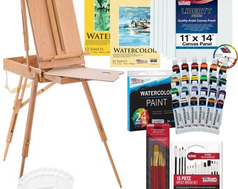 U.S. Art Supply 57-Piece Artist Watercolor Painting Set with Field Studio Sketch Box Easel