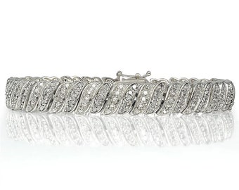 1 Carat Diamond Silver-Tone Wave Link Tennis Bracelet