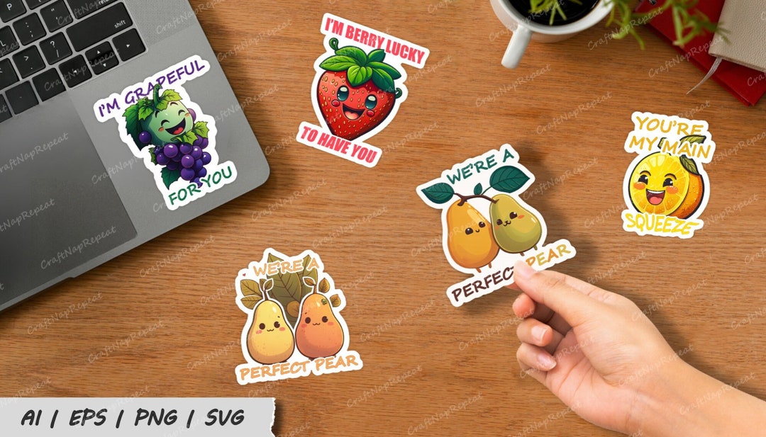 Sticker Frooty Sweet & Juicy: Digital Delights - Punny Fruit Sticker Collection for ...