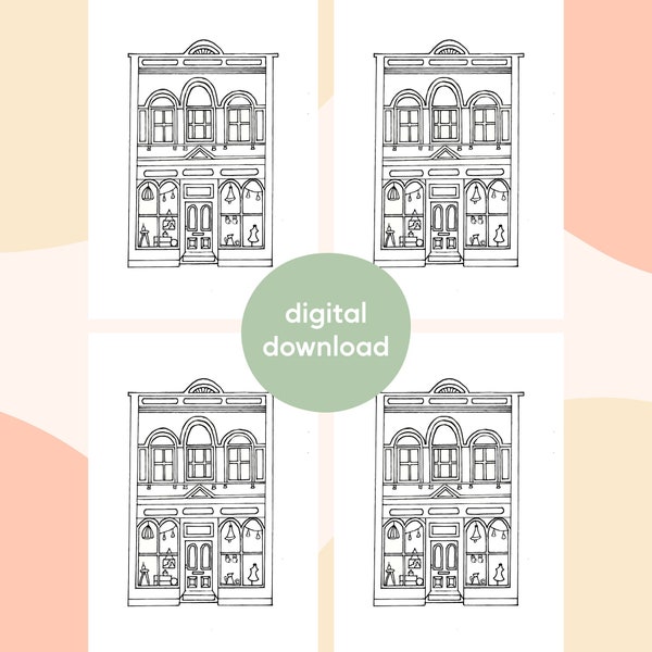 Digital Urban Sketching Coloring Page - Instant Download, Printable PDF