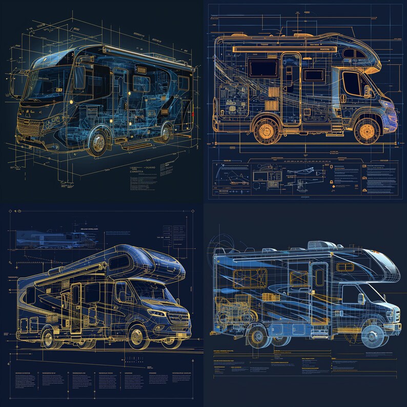 Customizable Gift Motorhome Blueprint Wall Art Personalized Campervan