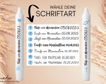 TAUFE | personalisierte Kerzentattoos | Kerzenfolie | Kerze | blau | Wasserschiebefolie | Gastgeschenk | Taufdeko | Aufkleber | Farbe DIN A4