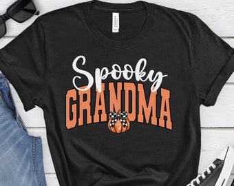 Spooky Grandma Halloween Shirt, Coquette Bow Pumpkin Grandma T-shirt, Fall Gift for Grandmas, Best Grandma Gifts, Matching Family Shirts