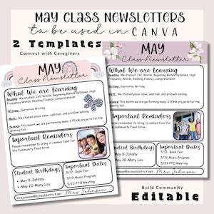 May Classroom Newsletter Editable Template, Teacher Class Newsletter, Flower Rainbow Theme Parent Caregiver Communication, Printable Handout