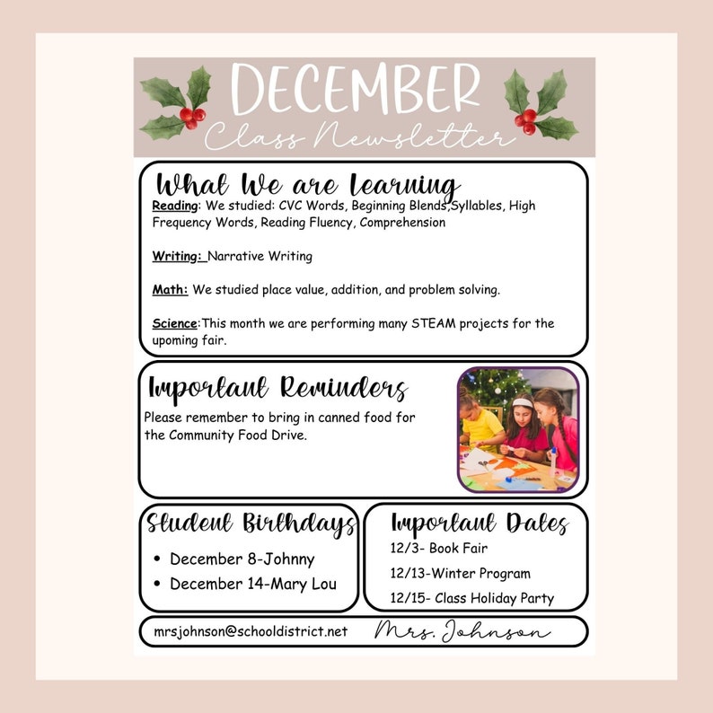 December Classroom Newsletter Editable Template,class Newsletter ...