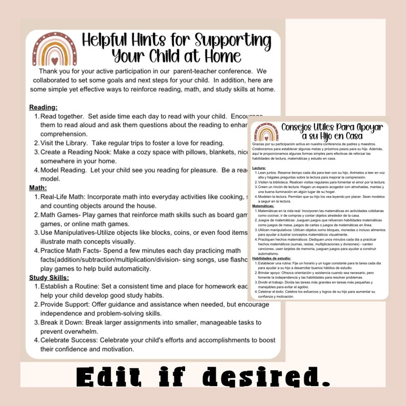 Parent Teacher Conference Printable Editable Template, Classroom Class ...