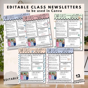 Classroom Newsletter Editable Template Set,Seasonal Monthly Class Newsletter,Boho Calm Colors Parent Communication,Printable Handout Flyer