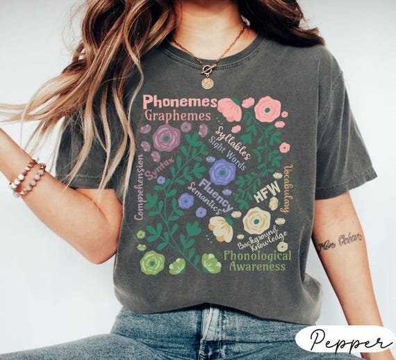 Comfort Colors® Floral Reading Teacher Shirt, Boho Flower Literacy Coach Gift, Science of Reading T-Shirt, Phonics Phonemes Graphemes Tee
