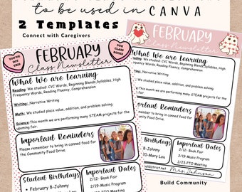 February Classroom Newsletter Editable Template,Class Newsletter,Heart Valentine Theme Parent Caregiver Communication,Printable Handout