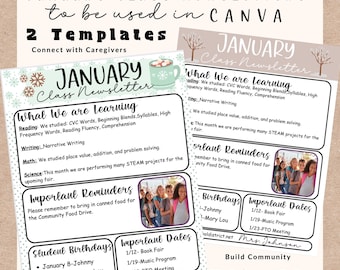 January Classroom Newsletter Editable Template,Class Newsletter,Holiday Winter Theme Parent Caregiver Communication,Printable Handout Flyer