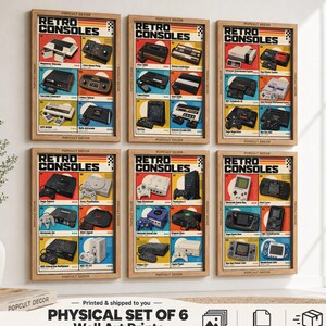 Evolution of Gaming Consoles Wall Art Set of 6,Neobrutalism Retro Gamer Prints