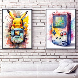 Poster Set di 2 Popolari Retro / Console Monster - poster ad acquerello, stanza dei bambini, decorazione della parete Arte della parete, Stampa su tessuto e carta / arazzo