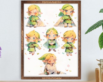 Gioco popolare Leggenda Avventura Acquerello Chibi Simpatico poster JRPG Cameretta per bambini, decorazione murale Regalo d'arte Tessuto Stampa arazzo Tela Emozioni