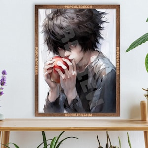 Beliebtes Anime Detektiv Tagebuch Shinigami - Aquarell Wand dekor Kunstdruck Geschenk Stoff, Tapisserie, Kinderzimmer, Schlafzimmer, waifu otaku
