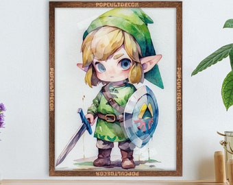 Popolare gioco Legend Adventure - Acquerello Chibi Simpatico poster JRPG Cameretta per bambini, decorazione murale Arte regalo Tessuto Carta Stampa arazzo Tela
