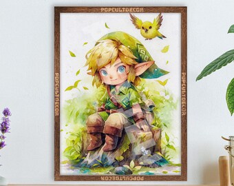 Popolare gioco Legend Adventure - Acquerello Chibi Simpatico poster JRPG Cameretta per bambini, decorazione murale Arte regalo Tessuto Carta Stampa arazzo Tela