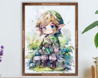 Popolare gioco Legend Adventure - Acquerello Chibi Simpatico poster JRPG Cameretta per bambini, decorazione murale Arte regalo Tessuto Carta Stampa arazzo Tela