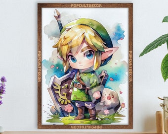 Popolare gioco Legend Adventure - Acquerello Chibi Simpatico poster JRPG Cameretta per bambini, decorazione murale Arte regalo Tessuto Carta Stampa arazzo Tela