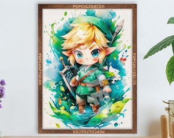 Popolare gioco Legend Adventure - Acquerello Chibi Simpatico poster JRPG Cameretta per bambini, decorazione murale Arte regalo Tessuto Carta Stampa arazzo Tela