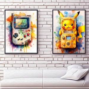Poster Set di 2 Popolari Retro / Console Monster - poster ad acquerello, stanza dei bambini, decorazione della parete Arte della parete, Stampa su tessuto e carta / arazzo