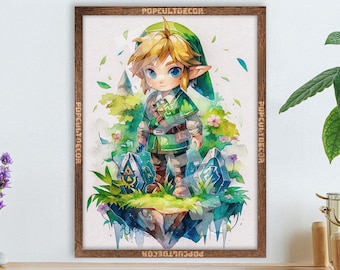 Popolare gioco Legend Adventure - Acquerello Chibi Simpatico poster JRPG Cameretta per bambini, decorazione murale Arte regalo Tessuto Carta Stampa arazzo Tela