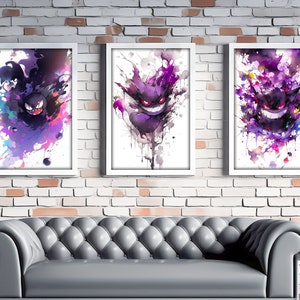 Set di poster di 3 mostri anime popolari evoluzione - poster acquerello, cameretta dei bambini, decorazione da parete Arte da parete, tessuto e stampa su carta / arazzo