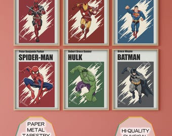 Superhero Wall Art Poster, American Comic Heroes Minimal poster Set of 6