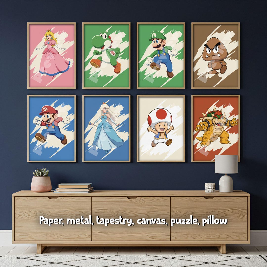 Mario Poster Set of 8, Minimal Wall Art Kids Room, Game Set - Etsy