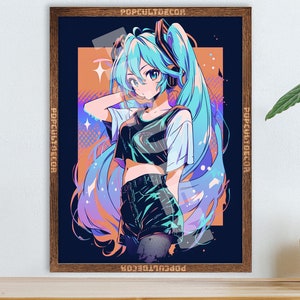 Popular Japanese Virtual Idol Anime Girl Poster - Watercolor, Waifu Otaku Gift Fabric, Canvas, pop art print, vocal, retro oldschool metal