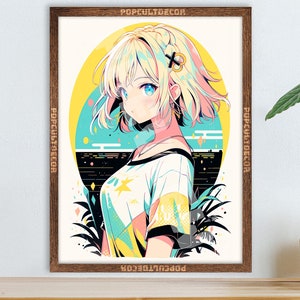 Popular Virtual Idol Anime Girl Poster - Watercolor, Waifu Otaku Gift Fabric, tapestry Canvas, pop art print, vocal, retro oldschool metal