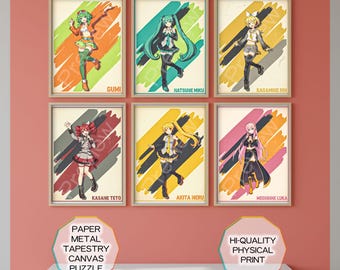 Vocaloid Watercolor 6 Poster Set, Miku Anime Wall Art Bundle, Manga Gift, Tapestry