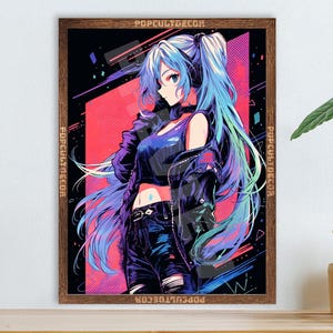 Popular Japanese Virtual Idol Anime Girl Poster - Watercolor, Waifu Otaku Gift Fabric, Canvas, pop art print, vocal, retro oldschool metal
