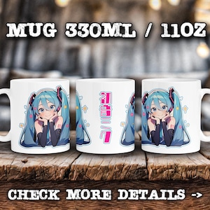 Popular Anime Virtual Singer Idol Mug, Glossy Coffee Cup, Anime fan, 11oz 330ml, Japanese Art Style, waifu otaku, moe kawaii, chibi reaction