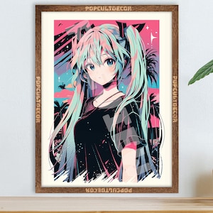 Popular Japanese Virtual Idol Anime Girl Poster - Watercolor, Waifu Otaku Gift Fabric, Canvas, pop art print, vocal, retro oldschool metal