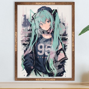Popular Japanese Virtual Idol Anime Girl Poster - Watercolor, Waifu Otaku Gift Fabric, Canvas, pop art print, vocal, retro oldschool metal