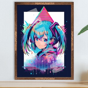 Popular Japanese Virtual Idol Anime Girl Poster - Watercolor, Waifu Otaku Gift Fabric, Canvas, pop art print, vocal, retro oldschool metal