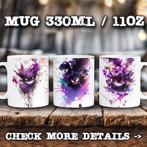 Taza de cerámica, evolución de monstruo fantasma, regalo para niños con dibujos de acuarela, 11 oz 330 ml