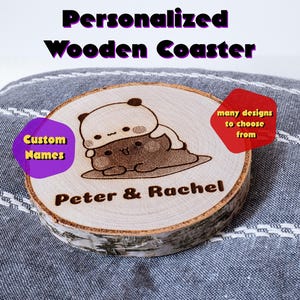Dudu & Bubu Personalized Wooden Coaster, Laser Engraving, Burn, Goma and Peach, custom poster, customized names, Gift for lovers