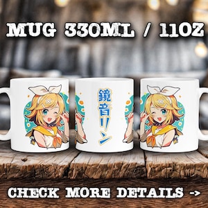 Popular Anime Virtual Singer Idol Mug, Glossy Coffee Cup, Anime fan, 11oz 330ml, Japanese Art Style, waifu otaku, moe kawaii, chibi reaction