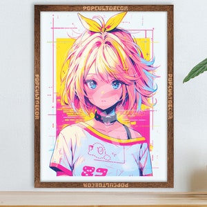 Popular Virtual Idol Anime Girl Poster - Watercolor, Waifu Otaku Gift Fabric, tapestry Canvas, pop art print, vocal, retro oldschool metal