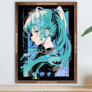 Popular Japanese Virtual Idol Anime Girl Poster - Watercolor, Waifu Otaku Gift Fabric, Canvas, pop art print, vocal, retro oldschool metal